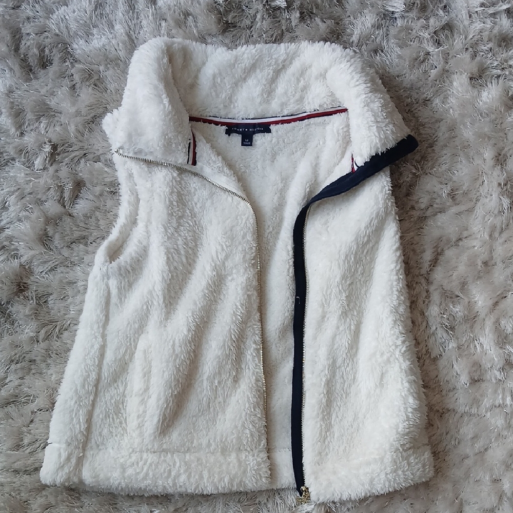 Tommy Hilfiger White Fleece Vest with High Collar